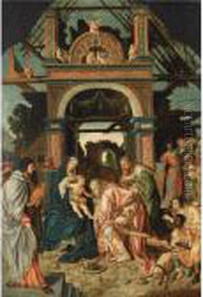 The Adoration Of The Magi Oil Painting by Jacob Cornelisz. Van Oostsanen