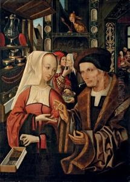 The Ill-matched Lovers Oil Painting by Jacob Cornelisz. Van Oostsanen