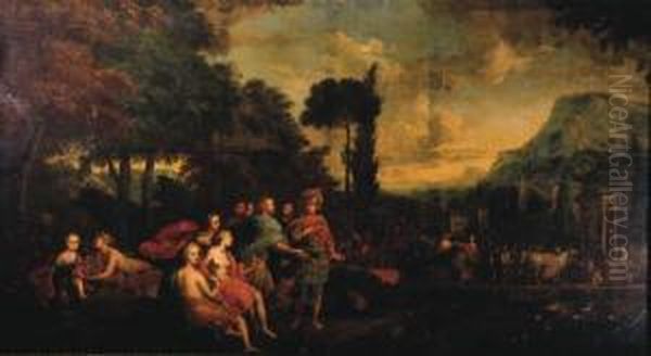 Aenaes And His Companion Meeting King Anius On Delos Oil Painting by Kaspar Jakob Van Opstal