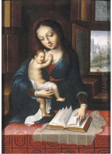 The Virgin And Child In An Interior Oil Painting by Barend Van Orley