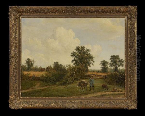 A Pastoral Landscape Oil Painting by Georgius Jacobus J. Van Os