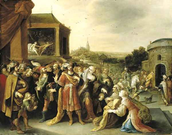 Joseph falsely accused by Potiphar's wife Oil Painting by Frans II Francken