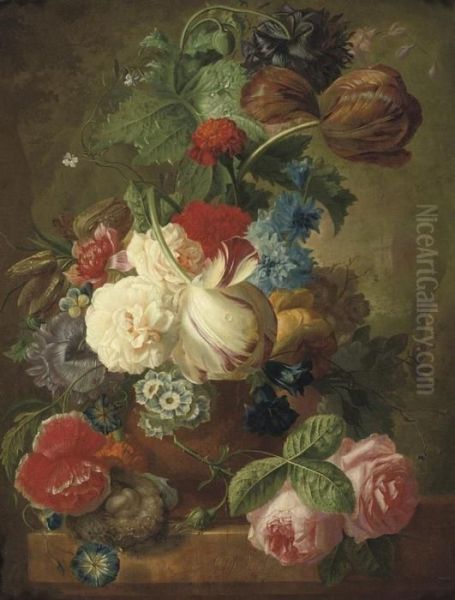 A Colourful Bouquet With Tulips And Roses Oil Painting by Georgius Jacobus J. Van Os