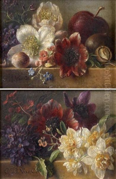 Nature Morte De Fleurs Sur Un Entablement
 Nature Morte De Fruits Et Fleurs Sur Un Entablement De Marbre Oil Painting by Georgius Jacobus J. Van Os