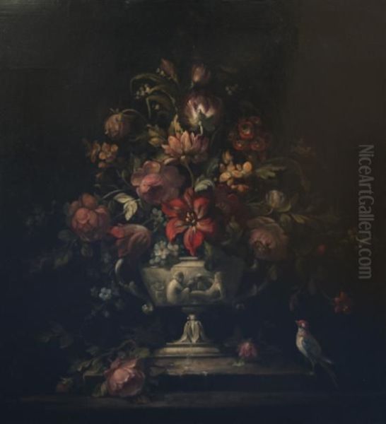 Still Life Of Flowers In An Urn On A Ledge Oil Painting by Georgius Jacobus J. Van Os