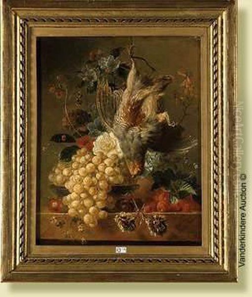 Nature Morte Aux Fleurs, Aux Fruits Et Au Trophee Dechasse Oil Painting by Georgius Jacobus J. Van Os