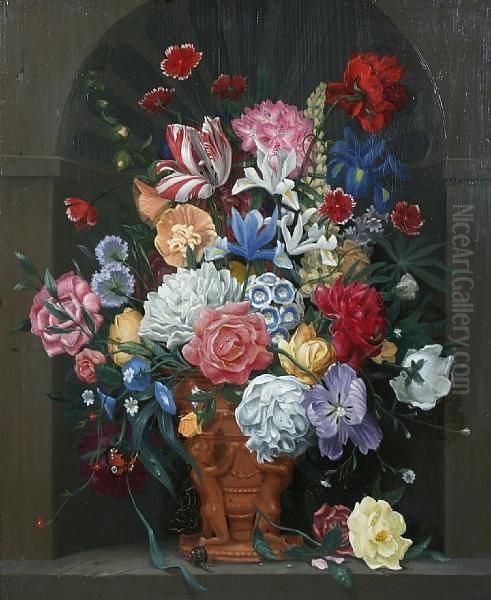 Summer Flowers In An Urn Within A Niche Oil Painting by Georgius Jacobus J. Van Os