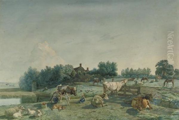 A Country Idylle Oil Painting by Georgius Jacobus J. Van Os