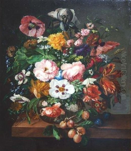 Still Life - Bowl Of Flowers Oil Painting by Georgius Jacobus J. Van Os