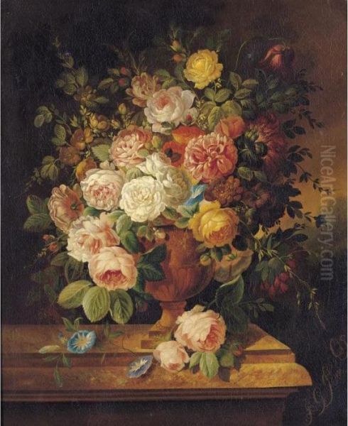 Vase With Flowers Oil Painting by Georgius Jacobus J. Van Os