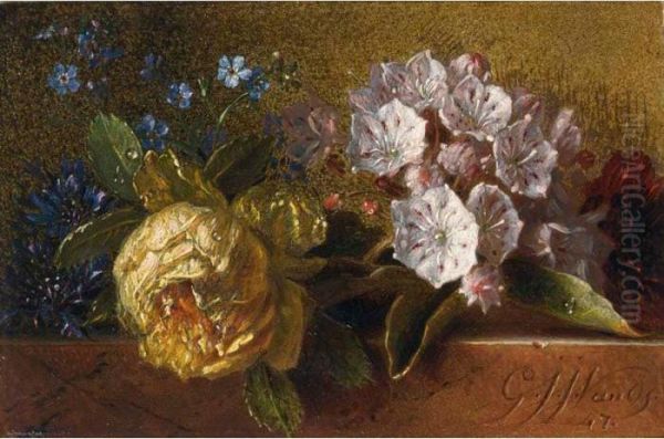 Flowers On A Ledge Oil Painting by Georgius Jacobus J. Van Os