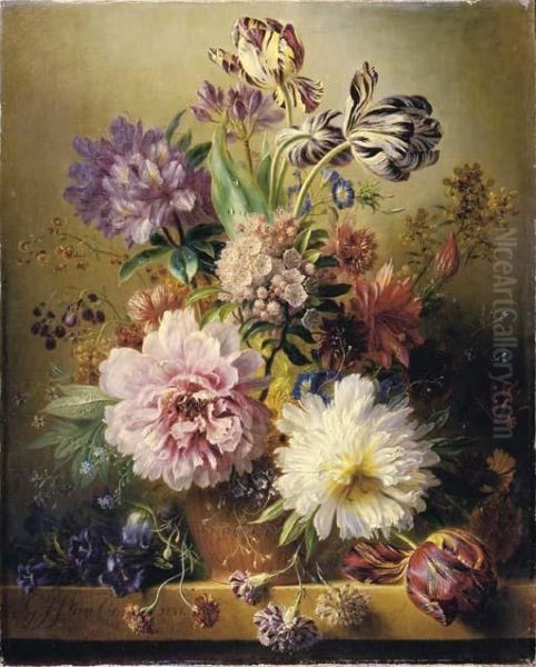 An Opulent Flower Still Life Oil Painting by Georgius Jacobus J. Van Os