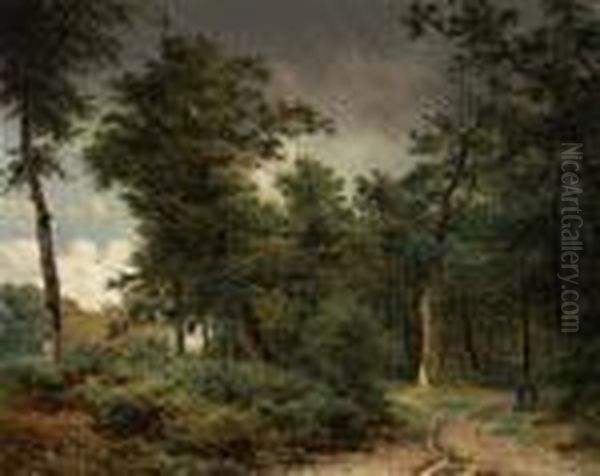 Figures In A Wooded Landscape Oil Painting by Georgius Jacobus J. Van Os