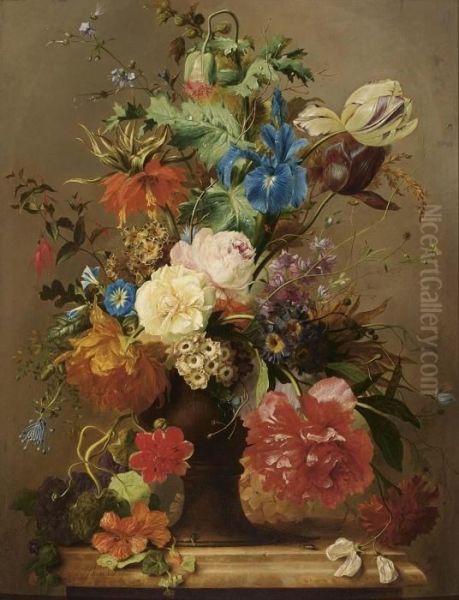 Flowers In An Earthenware Vase 
With An Imperial Crown And An Opium Poppy In Top Oil Painting by Georgius Jacobus J. Van Os