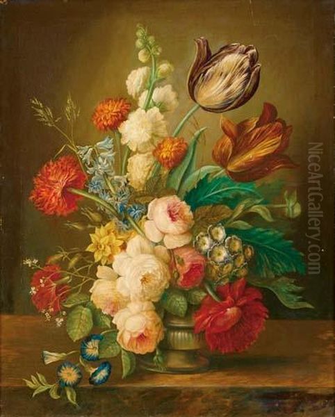 Stilleben Mit Blumen In Vase. Oil Painting by Georgius Jacobus J. Van Os