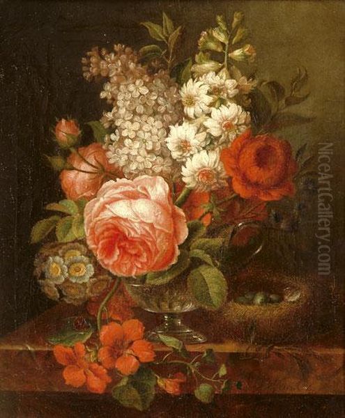 Viragcsendelet Madarfeszekkel Oil Painting by Georgius Jacobus J. Van Os