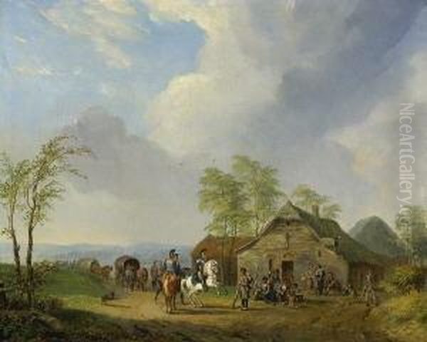 Soldaten In Einem Dorf. Oil Painting by Pieter Gerardus Van Os