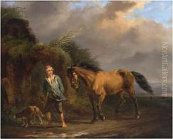 A Boy With Horse And Dog Travelling Oil Painting by Pieter Gerardus Van Os