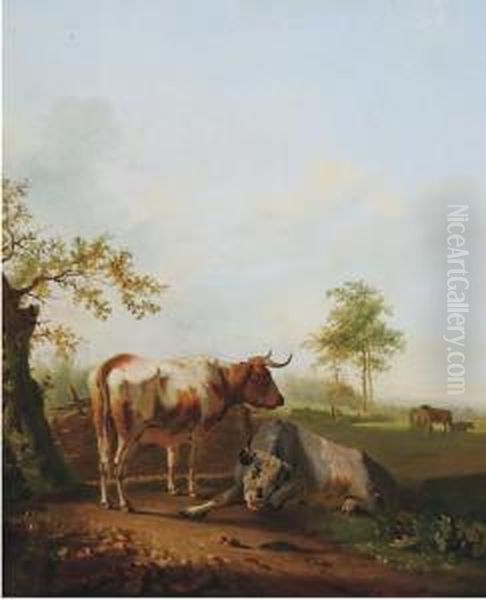 Cattle In A Meadow Oil Painting by Pieter Gerardus Van Os