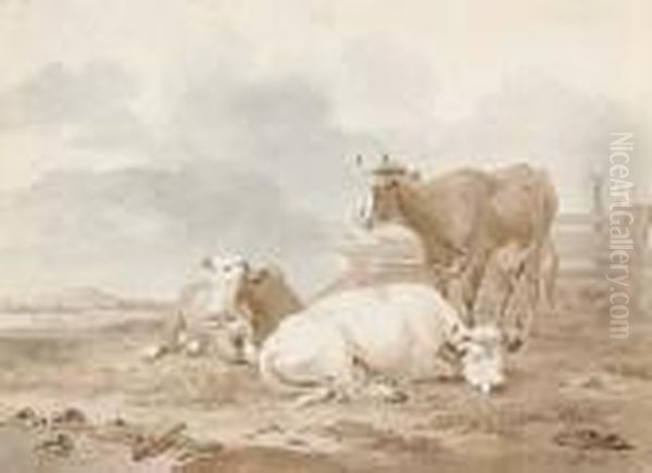 Landscape With Cows Resting Oil Painting by Pieter Gerardus Van Os