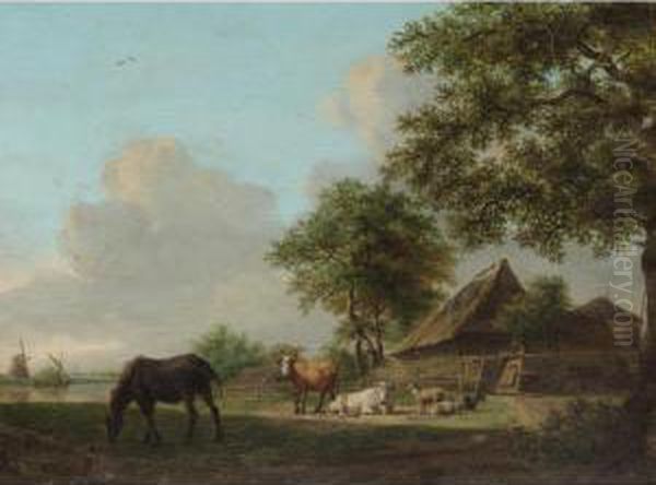 Farm Animals Grazing Oil Painting by Pieter Gerardus Van Os