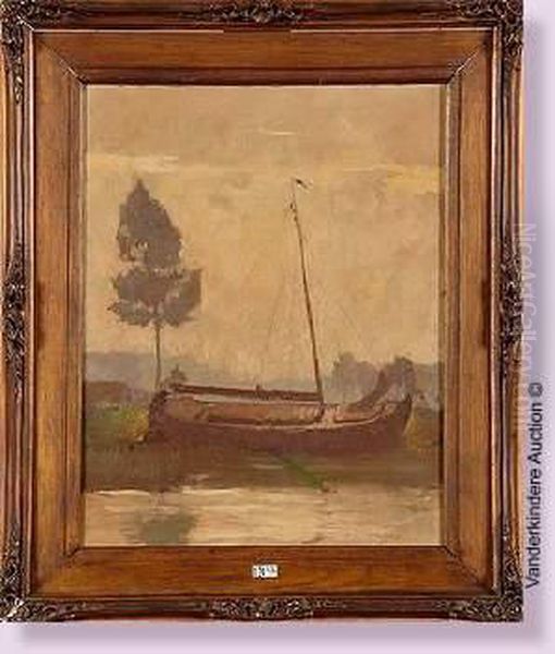 Bateau Au Bord Du Canal Oil Painting by Tony Van Os