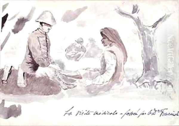 Dr Fournial treating a Native during the Foureau Lamy Expedition of 1899 Oil Painting by Henry Dr. Fournial