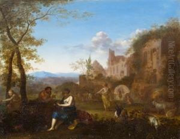 Paesaggio Con Episodio Mitologico Pastorale Oil Painting by Cornelis Van Poelenburch