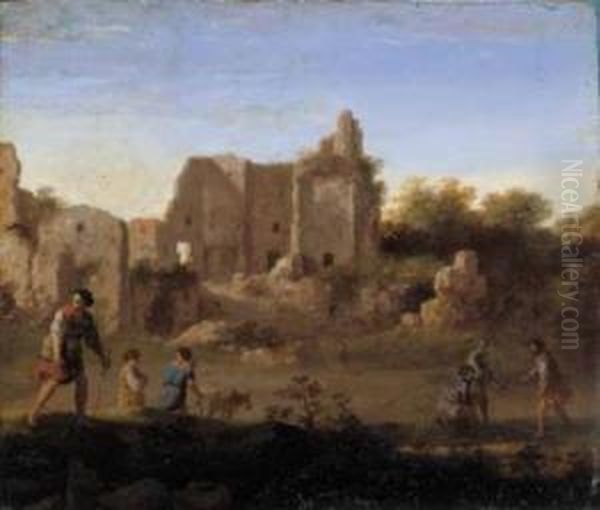 Scena Di Genere Con Pastori Tra Le Rovine Antiche Oil Painting by Cornelis Van Poelenburch