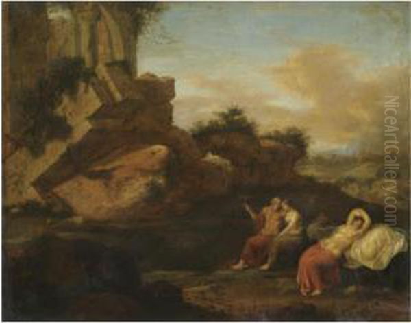 An Italianate Landscape With Lot And His Daughters Oil Painting by Cornelis Van Poelenburch