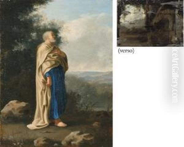 Saint Peter Standing In An Italianate Landscape Oil Painting by Cornelis Van Poelenburch