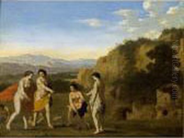 The Finding Of Moses Oil Painting by Cornelis Van Poelenburch