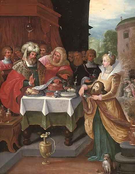 Salome presenting the Head of Saint John the Baptist to Herod Oil Painting by Frans II Francken