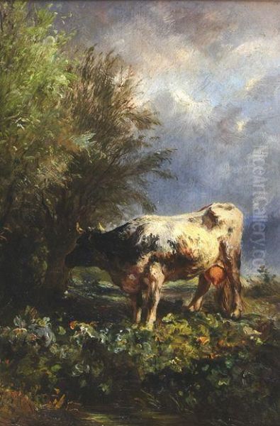 Cow In Landscape Oil Painting by Albert Jurardus van Prooijen