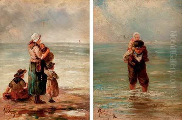 Activities On The Beach Oil Painting by Albert Jurardus van Prooijen