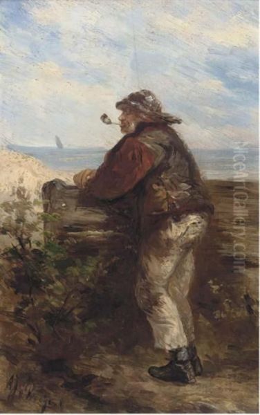 A Fisherman Looking Out To See Oil Painting by Albert Jurardus van Prooijen