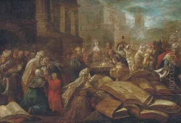 Figures at a temple a ceremony to Minerva Oil Painting by Frans II Francken