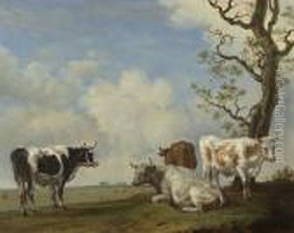 Weidende Kuhe. Oil Painting by Jan Van Ravenswaay