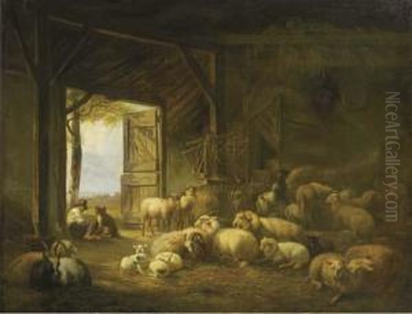 At Rest In A Barn Oil Painting by Jan Van Ravenswaay