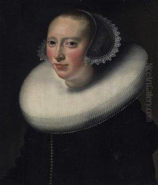 Portrait Of A Young Lady With Ruff And Lace Bonnet Oil Painting by Jan Anthonisz Van Ravesteyn