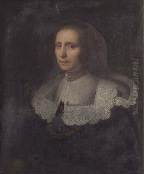 Portrait Of A Lady, Half Length, In A Black Dress And Lacecollar Oil Painting by Jan Anthonisz Van Ravesteyn