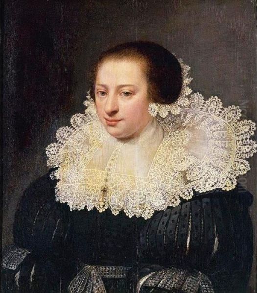 Portrait Of A Woman With A Lace Collar And Cap Oil Painting by Jan Anthonisz Van Ravesteyn