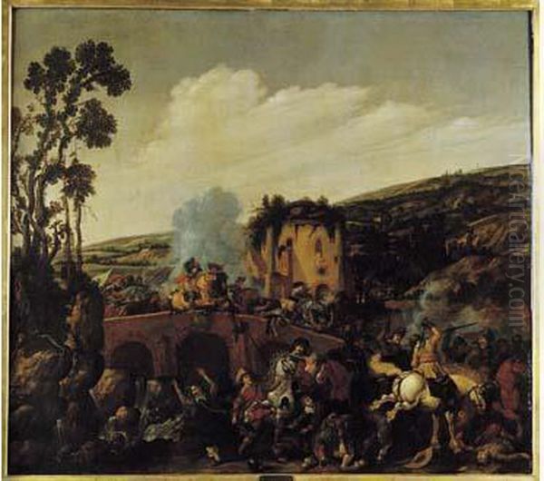 Choc De Cavalerie Sur Un Pont Oil Painting by Jan Anthonisz Van Ravesteyn