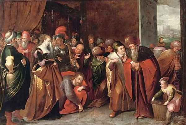 Christ and the Woman taken in Adultery Oil Painting by Frans II Francken