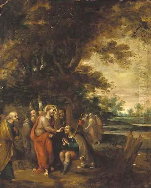 Christ healing the blind man Oil Painting by Frans II Francken