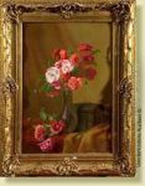 Vase De Fleurs Oil Painting by Edward Van Rijswijck