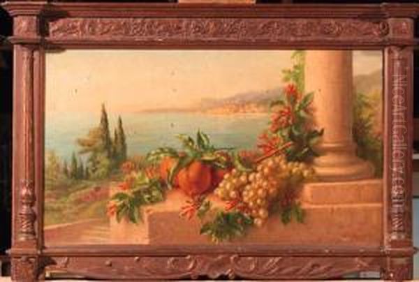 Honeysuckle And Oranges On An Italian Lake Side Oil Painting by Edward Van Rijswijck