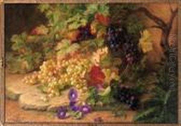 Autumn Still Life With Grapes And Bind Weed Oil Painting by Edward Van Rijswijck