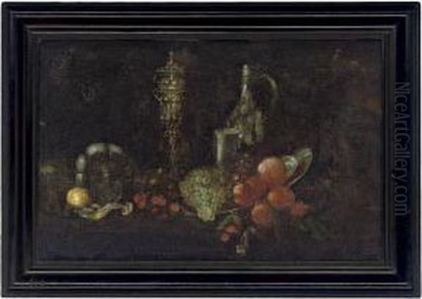 Peaches And Grapes On A Silver Plate Oil Painting by Pieter Gerritsz. van Roestraten