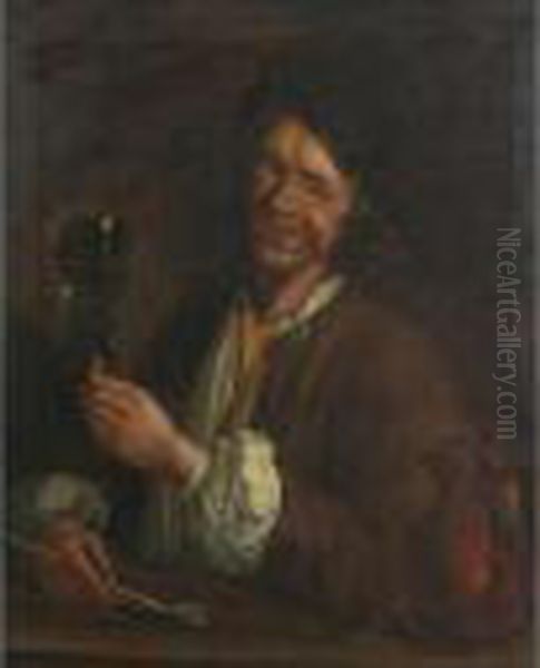 Portrait Of A Man, Holding A Roemer Oil Painting by Pieter Gerritsz. van Roestraten